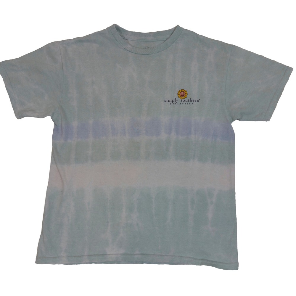 Simply Southern T-Shirt Youth Medium Womens Live Happy Tie Dye Clog Blue Striped